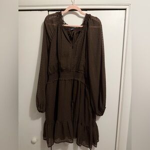 Old Navy Brown Long Sleeve Dress Cinched Waist
